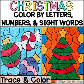 Preview of Christmas Coloring Sheets | Color by Numbers, Letters, and Sight Words
