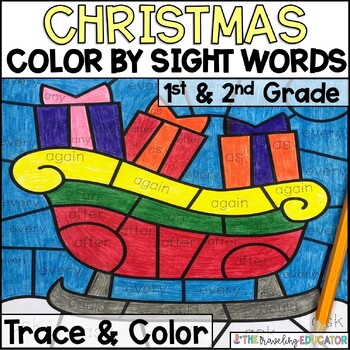 Preview of Christmas Coloring Sheets | Color by Sight Words for First and Second Grade