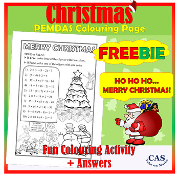 Preview of Christmas Colouring page Freebie | Order of Operations | PEMDAS