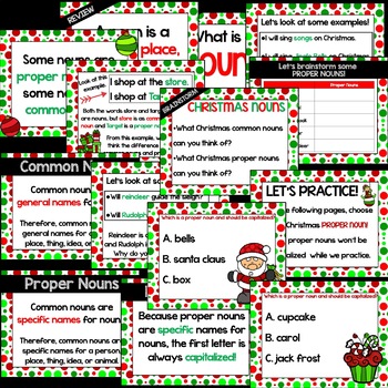 Christmas Common and Proper Nouns PowerPoint Lesson by Ford and Firsties