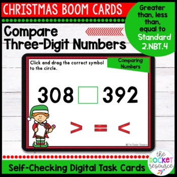 Preview of Christmas Compare Three Digit Numbers BOOM™ Cards Standard 2.NBT.4