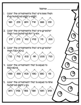 Christmas Comparing 3-Digit Numbers by Savannah Taylor | TPT