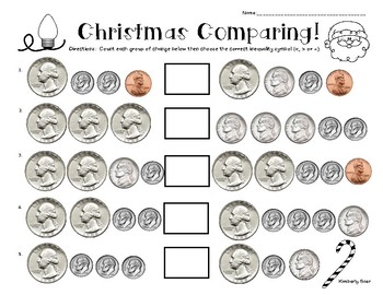 christmas comparing coins money worksheet comparing sets of coins