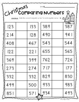 Christmas Comparing Numbers Leveled Worksheet Pack - Tens and Hundreds