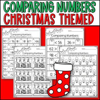 Preview of Christmas Comparing Numbers Worksheets: Greater than, Less than, Equal to