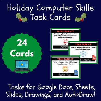 Preview of Christmas Computer Skills Google Suite Technology Curriculum Task Cards