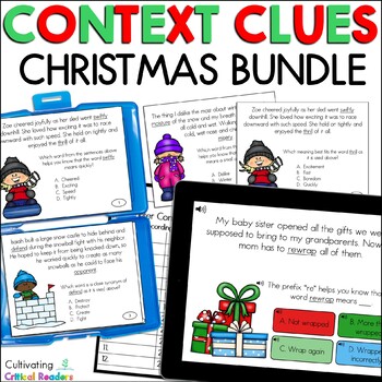 Preview of Christmas Context Clues Task Card Bundle - Print & Digitial with Audio Support