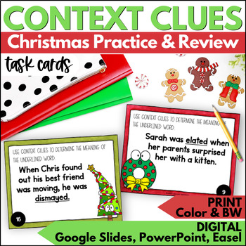 Preview of Christmas Context Clues Task Cards - December Vocabulary Practice and Review