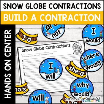 Preview of Christmas & Winter Contractions Activities Center - Snow Globe Contractions Game