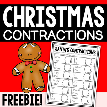 Preview of Contractions FREEBIE | Christmas Contractions Worksheet Freebie