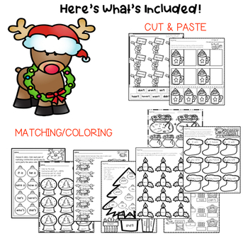 Christmas Contractions Worksheets and Activities Easy Prep and Bonus Page