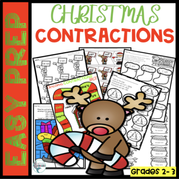 Preview of Christmas Contractions Worksheets and Activities Easy Prep and Bonus Page