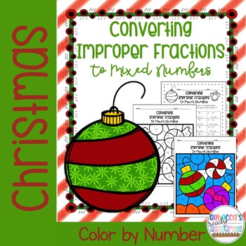 Preview of Christmas Converting Improper Fractions to Mixed Numbers Color by Number