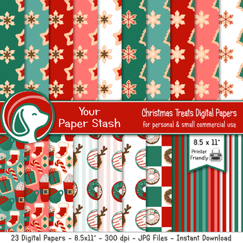 Preview of Christmas Cookie Doughnut Red Green Digital Patterns Background Images 8.5x11