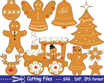 Preview of Christmas Cookie EPS SVG DXF santa food clip cutting cut monogram santa tree 16S