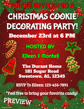 Preview of Christmas Cookie Party Invitations THREE templates EDIT ON GOOGLE SLIDES