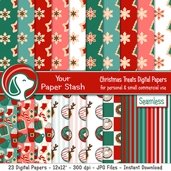Preview of Christmas Cookie Treats Red Green Digital Seamless Background Images 12x12
