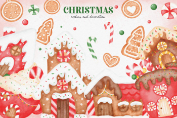 Preview of Christmas Cookies Houses Watercolor Set