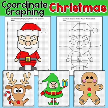 Preview of Christmas Math Coordinate Graphing Pictures - Santa, Elf, Gingerbread Man