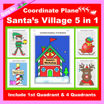 Preview of Christmas Coordinate Plane Graphing Picture: Christmas Village 5 in 1