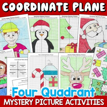 Preview of Christmas Mystery Graphing Picture Activities in Four Quadrants BUNDLE