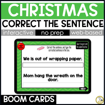 Preview of Christmas Correct the Sentence - Grammar Skill Builder - Digital Boom Cards