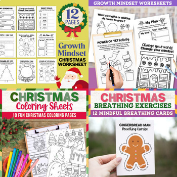 Preview of Christmas Counseling Activities Self Regulation SEL Worksheets Cards Esteem Kids