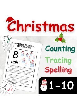 Preview of Christmas Count 1 - 10 Numbers Tracing and Practice spelling Worksheet