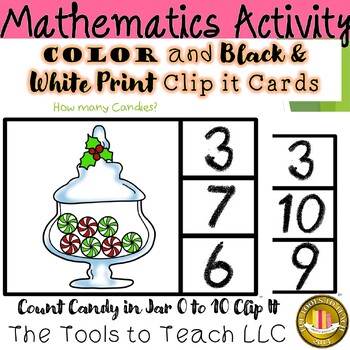 Preview of Christmas Count Candy Jar 0 to 10 One-to-One Correspondence Math Clip It Cards