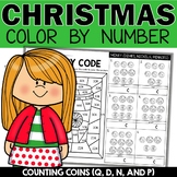 Christmas Counting Money Math Worksheets Color by Number |