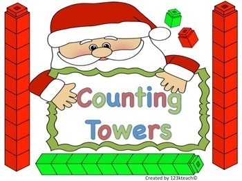 Preview of Christmas Counting Towers, Stack & Count Blocks,  Kindergarten-First grade