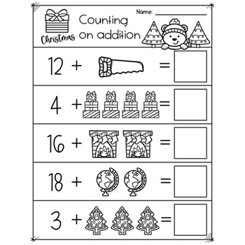 Christmas Counting on Addition Worksheets - Numbers 1 to 20 by ShineJasmine