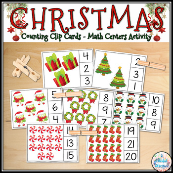Preview of Christmas Counting to 20 Clip Cards Fine Motor December Math Centers Activity