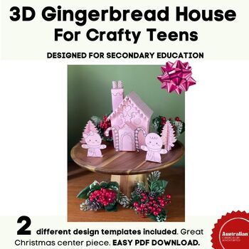 Preview of Christmas Craft 3D Gingerbread House Model for Middle Schoolers