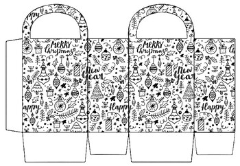 Preview of 5 Christmas Craft, Gift Basket Coloring Pages, Christmas Basket Templates