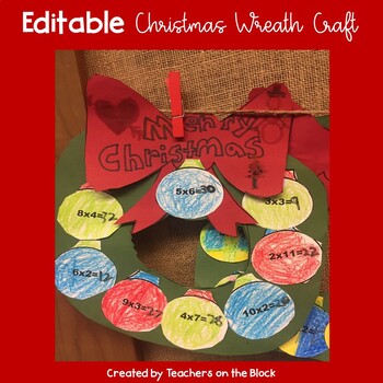 Preview of Christmas Craft- Multiplication Wreath Editable Freebie