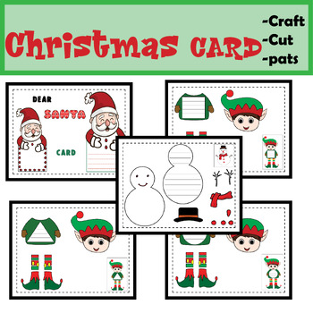 Preview of Christmas Craft Writing and Coloring Cut Pats Activities -Snowman-Elf-Santa