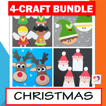 Christmas Crafts - 4 Christmas Craft BUNDLE : Elf, Reindeer, Santa, Angel