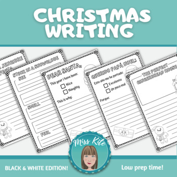 Christmas Creative Writing & Writing Prompts English & Spanish Low Prep BW