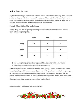 christmas critical thinking logic puzzles with