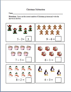 Christmas Cross Out Subtraction Worksheets by Adrienne N | TpT