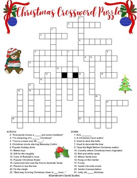 christmas crossword puzzle challenging activity older students grade