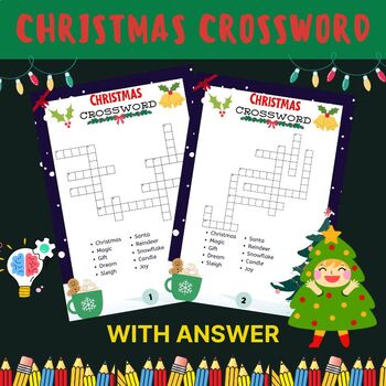 Preview of Christmas Crossword Puzzle, Christmas Activity Sheets, Kids Printable Activities