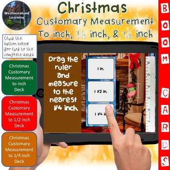 Preview of Christmas Customary Measurement Length Interactive Boom Cards 3 Sets