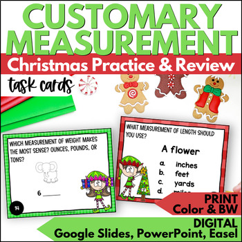 Preview of Christmas Customary Measurements Task Cards - December Practice Review Activity