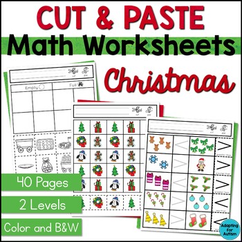 Preview of Christmas Cut and Paste Math Activities | Special Education Math Worksheets