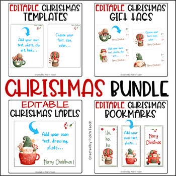 Preview of Christmas DIGITAL bundle - EDITABLE bookmarks, gift tags, pages and labels
