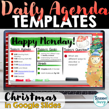 Preview of Christmas Daily Agenda Template Daily Schedule Google Slides Winter Holiday