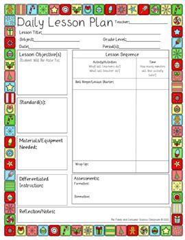 Daily Lesson Plan Template Christmas Themed Editable Print or Google Drive