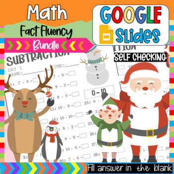 Preview of Christmas Daily Math Fact Fluency, Addition & Subtraction Practice Pages, TpT